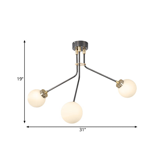 Globe White Glass Chandelier Light Modern 3/7 Lights Black Pendant Lighting Fixture for Living Room Clearhalo 'Ceiling Lights' 'Chandeliers' 'Modern Chandeliers' 'Modern' Lighting' 1713492