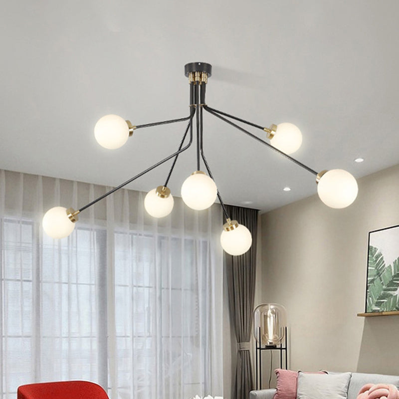 Globe White Glass Chandelier Light Modern 3/7 Lights Black Pendant Lighting Fixture for Living Room Clearhalo 'Ceiling Lights' 'Chandeliers' 'Modern Chandeliers' 'Modern' Lighting' 1713494