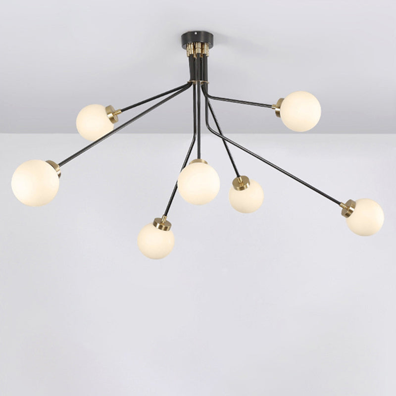 Globe White Glass Chandelier Light Modern 3/7 Lights Black Pendant Lighting Fixture for Living Room Clearhalo 'Ceiling Lights' 'Chandeliers' 'Modern Chandeliers' 'Modern' Lighting' 1713495