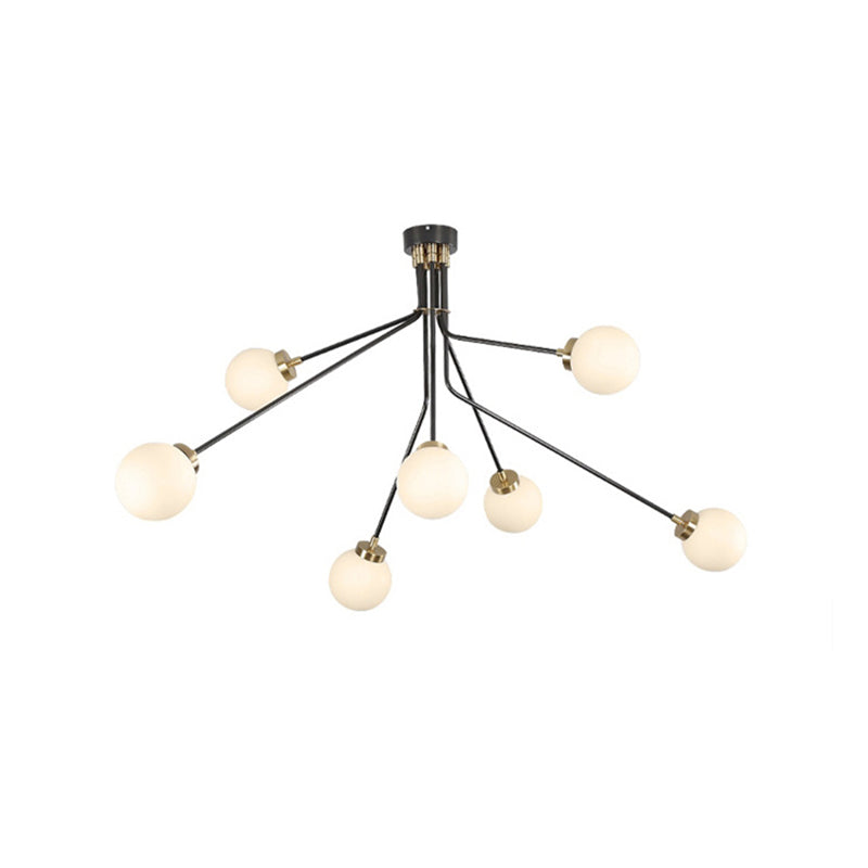 Globe White Glass Chandelier Light Modern 3/7 Lights Black Pendant Lighting Fixture for Living Room Clearhalo 'Ceiling Lights' 'Chandeliers' 'Modern Chandeliers' 'Modern' Lighting' 1713496