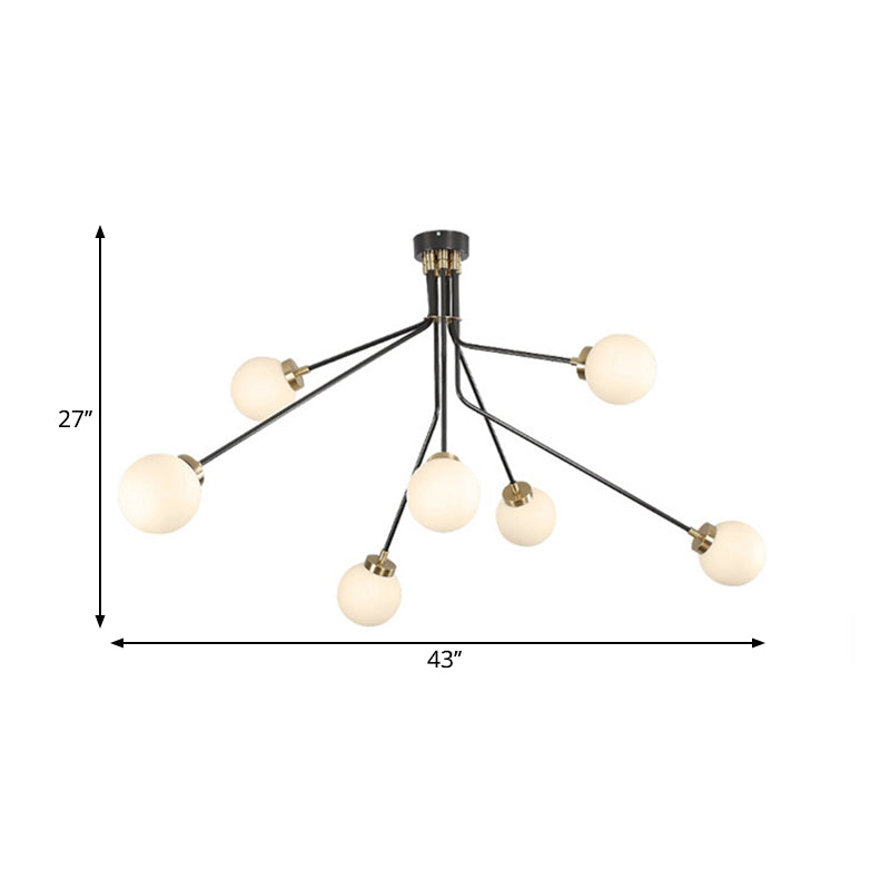 Globe White Glass Chandelier Light Modern 3/7 Lights Black Pendant Lighting Fixture for Living Room Clearhalo 'Ceiling Lights' 'Chandeliers' 'Modern Chandeliers' 'Modern' Lighting' 1713497