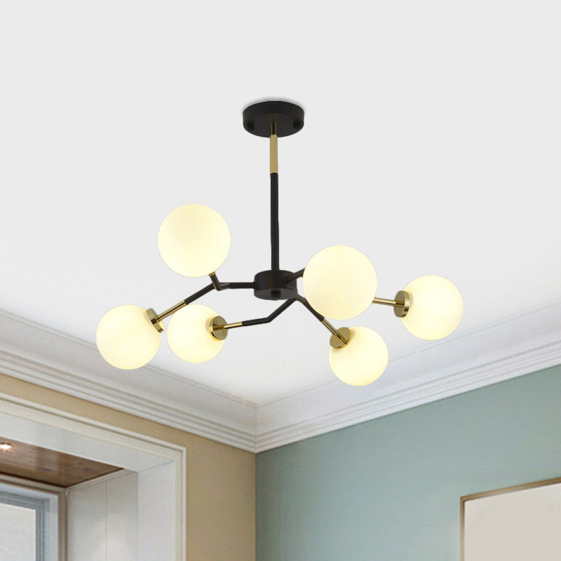 Frosted Glass Global Chandelier Lamp Minimalist 6/8 Bulbs Hanging Ceiling Light in Black 6 Black Clearhalo 'Ceiling Lights' 'Chandeliers' 'Modern Chandeliers' 'Modern' Lighting' 1713498