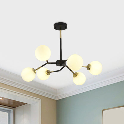 Frosted Glass Global Chandelier Lamp Minimalist 6/8 Bulbs Hanging Ceiling Light in Black 6 Black Clearhalo 'Ceiling Lights' 'Chandeliers' 'Modern Chandeliers' 'Modern' Lighting' 1713498