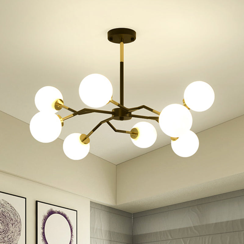 Frosted Glass Global Chandelier Lamp Minimalist 6/8 Bulbs Hanging Ceiling Light in Black 8 Black Clearhalo 'Ceiling Lights' 'Chandeliers' 'Modern Chandeliers' 'Modern' Lighting' 1713502
