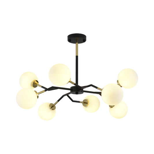 Frosted Glass Global Chandelier Lamp Minimalist 6/8 Bulbs Hanging Ceiling Light in Black Clearhalo 'Ceiling Lights' 'Chandeliers' 'Modern Chandeliers' 'Modern' Lighting' 1713505