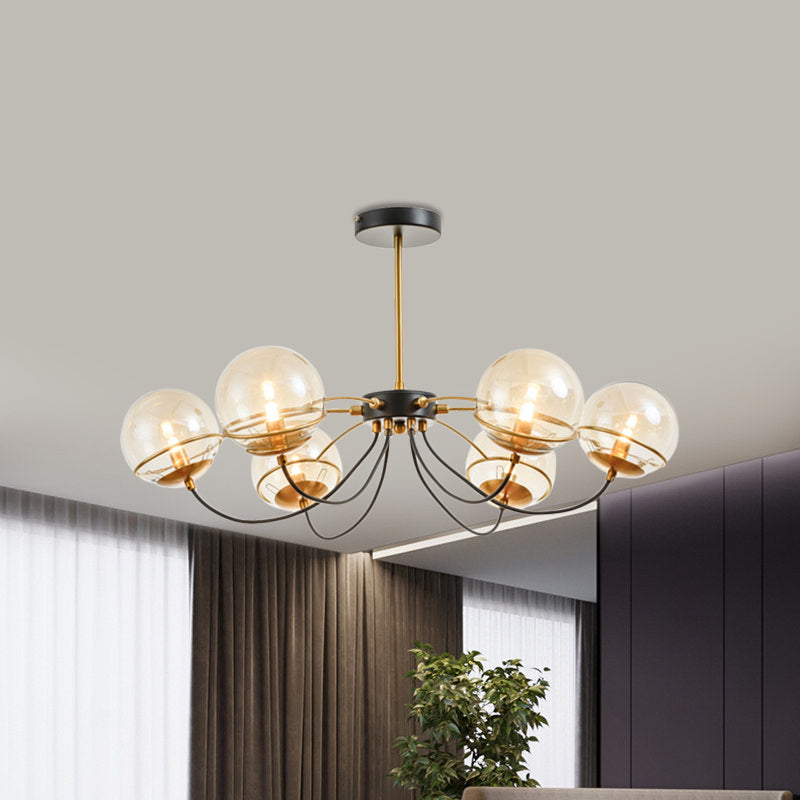 Black-Gold Ball Chandelier Light Fixture Vintage 6-Head Clear Glass Pendant Lighting, Warm/White Light Black-Gold Clearhalo 'Ceiling Lights' 'Chandeliers' 'Modern Chandeliers' 'Modern' Lighting' 1713516