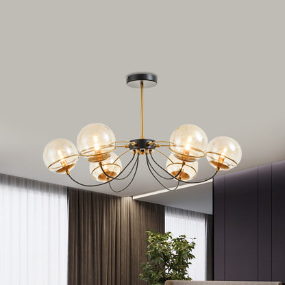 Black-Gold Ball Chandelier Light Fixture Vintage 6-Head Clear Glass Pendant Lighting, Warm/White Light Black-Gold Clearhalo 'Ceiling Lights' 'Chandeliers' 'Modern Chandeliers' 'Modern' Lighting' 1713516