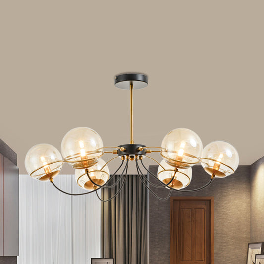 Black-Gold Ball Chandelier Light Fixture Vintage 6-Head Clear Glass Pendant Lighting, Warm/White Light Clearhalo 'Ceiling Lights' 'Chandeliers' 'Modern Chandeliers' 'Modern' Lighting' 1713517