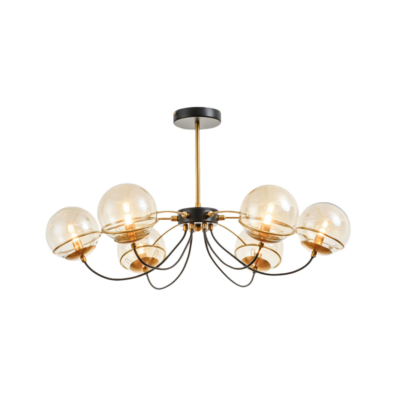 Black-Gold Ball Chandelier Light Fixture Vintage 6-Head Clear Glass Pendant Lighting, Warm/White Light Clearhalo 'Ceiling Lights' 'Chandeliers' 'Modern Chandeliers' 'Modern' Lighting' 1713518