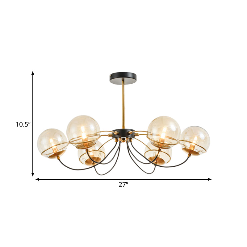 Black-Gold Ball Chandelier Light Fixture Vintage 6-Head Clear Glass Pendant Lighting, Warm/White Light Clearhalo 'Ceiling Lights' 'Chandeliers' 'Modern Chandeliers' 'Modern' Lighting' 1713519
