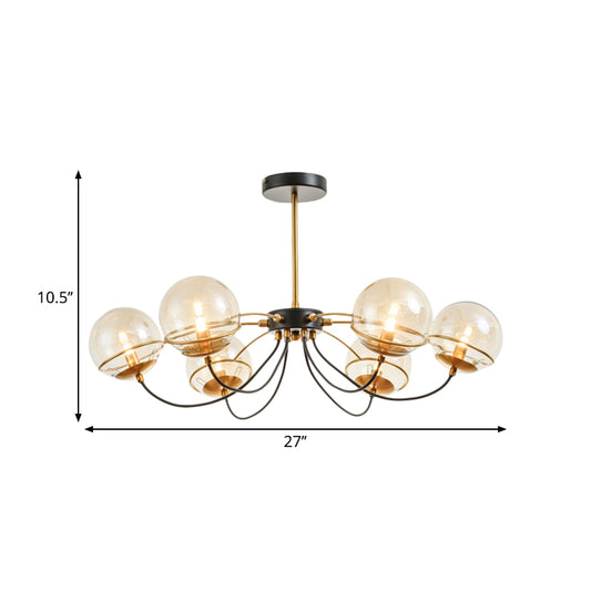 Black-Gold Ball Chandelier Light Fixture Vintage 6-Head Clear Glass Pendant Lighting, Warm/White Light Clearhalo 'Ceiling Lights' 'Chandeliers' 'Modern Chandeliers' 'Modern' Lighting' 1713519