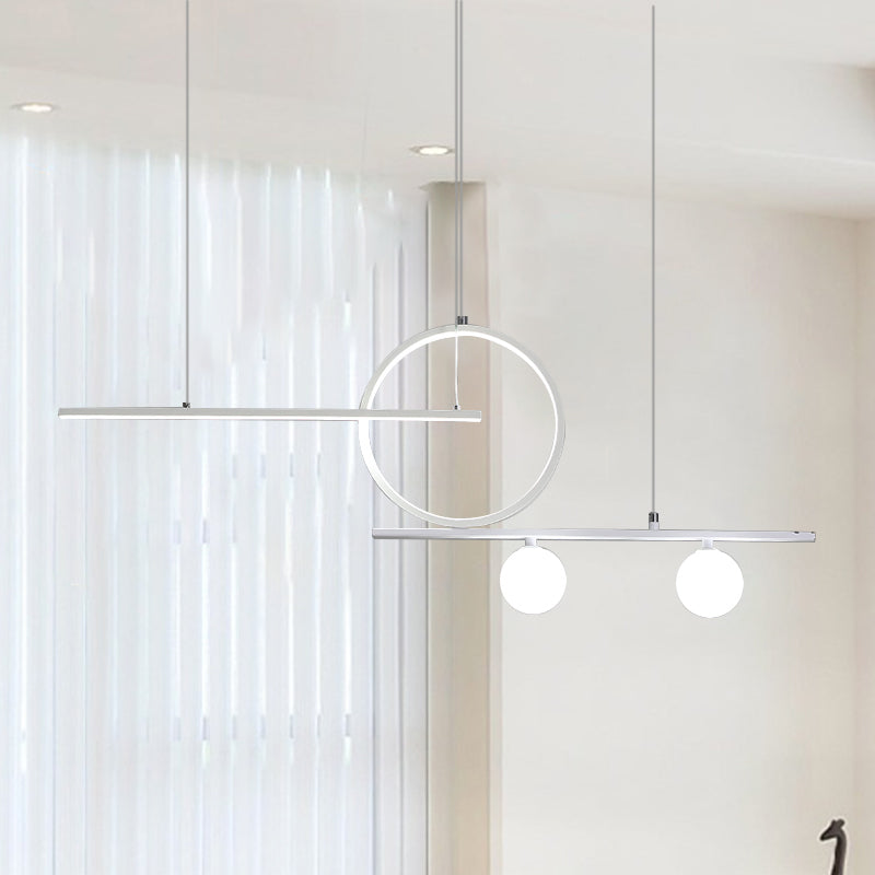 Linear Island Lighting Nordic Metal Black/White/Gold LED Hanging Lamp with Frosted Glass for Dining Room White Clearhalo 'Ceiling Lights' 'Island Lights' Lighting' 1713532