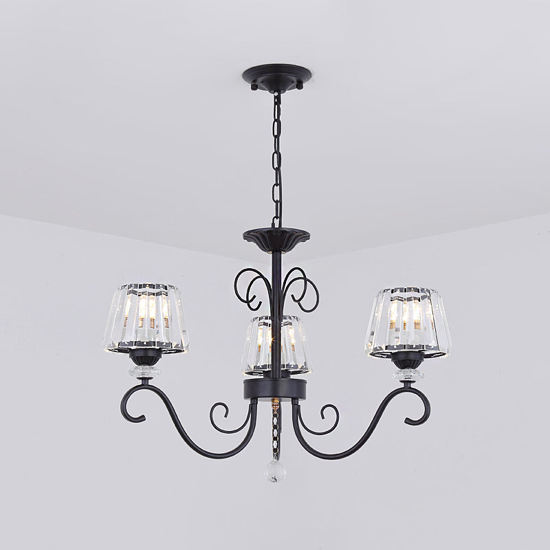Conic Chandelier Light Fixture Vintage Crystal Prisms 3/6/8 Heads Black Suspension Lighting with Scroll Arm Clearhalo 'Ceiling Lights' 'Chandeliers' 'Modern Chandeliers' 'Modern' Lighting' 1713541