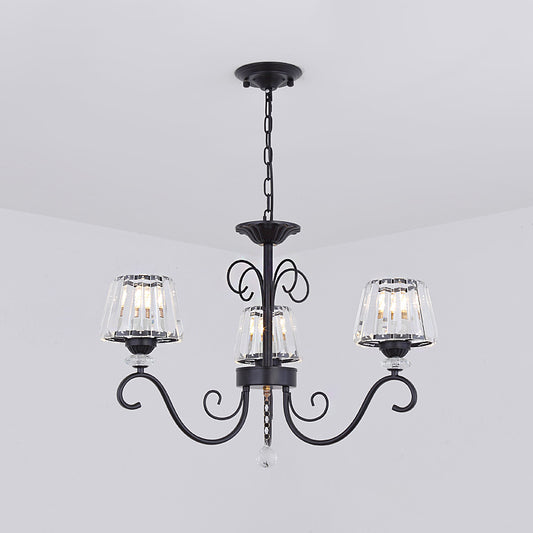 Conic Chandelier Light Fixture Vintage Crystal Prisms 3/6/8 Heads Black Suspension Lighting with Scroll Arm Clearhalo 'Ceiling Lights' 'Chandeliers' 'Modern Chandeliers' 'Modern' Lighting' 1713541