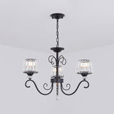 Conic Chandelier Light Fixture Vintage Crystal Prisms 3/6/8 Heads Black Suspension Lighting with Scroll Arm Clearhalo 'Ceiling Lights' 'Chandeliers' 'Modern Chandeliers' 'Modern' Lighting' 1713541
