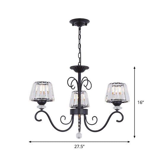Conic Chandelier Light Fixture Vintage Crystal Prisms 3/6/8 Heads Black Suspension Lighting with Scroll Arm Clearhalo 'Ceiling Lights' 'Chandeliers' 'Modern Chandeliers' 'Modern' Lighting' 1713543