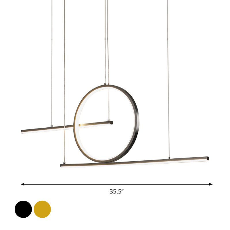 Metal Rounded Pendant Lighting Nordic Black/Gold LED Island Light Fixture with Dual Lines in Warm/White Light Clearhalo 'Ceiling Lights' 'Island Lights' Lighting' 1713574