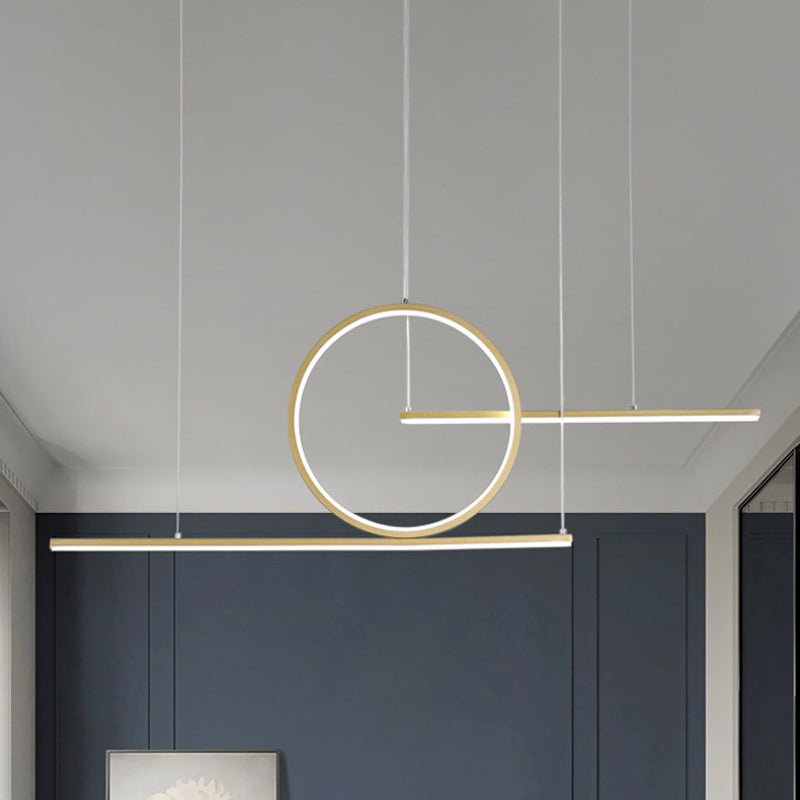 Metal Rounded Pendant Lighting Nordic Black/Gold LED Island Light Fixture with Dual Lines in Warm/White Light Gold Clearhalo 'Ceiling Lights' 'Island Lights' Lighting' 1713575