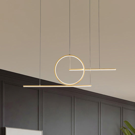 Metal Rounded Pendant Lighting Nordic Black/Gold LED Island Light Fixture with Dual Lines in Warm/White Light Clearhalo 'Ceiling Lights' 'Island Lights' Lighting' 1713576