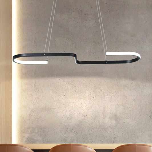 Modernism S-Like Chandelier Lamp Metallic Dining Room LED Island Pendant Light in Black/Gold, Warm/White Light Black Clearhalo 'Ceiling Lights' 'Island Lights' Lighting' 1713579