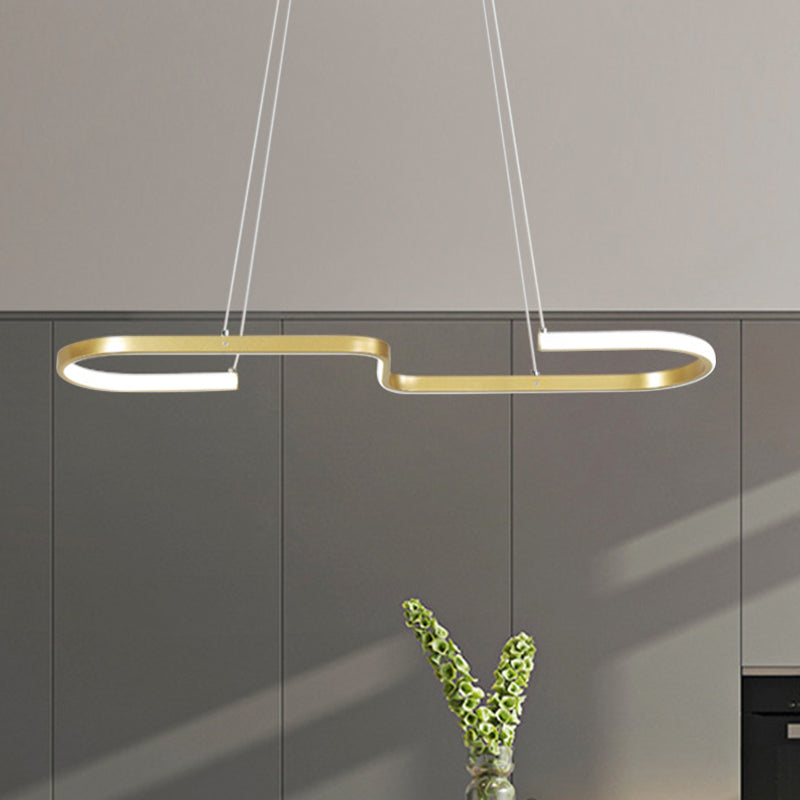 Modernism S-Like Chandelier Lamp Metallic Dining Room LED Island Pendant Light in Black/Gold, Warm/White Light Clearhalo 'Ceiling Lights' 'Island Lights' Lighting' 1713584