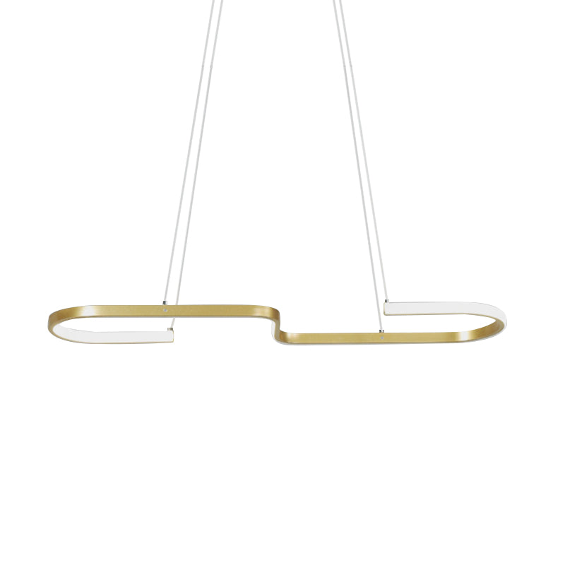 Modernism S-Like Chandelier Lamp Metallic Dining Room LED Island Pendant Light in Black/Gold, Warm/White Light Clearhalo 'Ceiling Lights' 'Island Lights' Lighting' 1713585