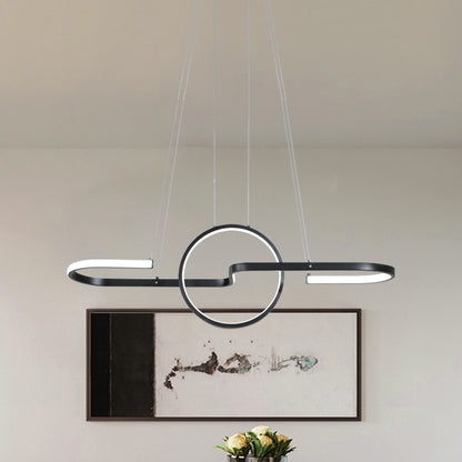 Geometric Dining Room Island Light Metal LED Modernist Hanging Lamp Kit in Black/Gold, Warm/White Light Black Clearhalo 'Ceiling Lights' 'Island Lights' Lighting' 1713587