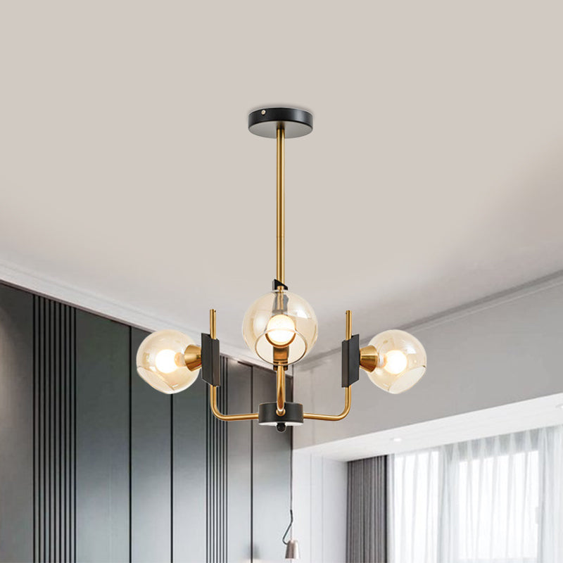 Clear Glass Globe Ceiling Chandelier Antique 3/6 Lights Gold Hanging Pendant Light in Warm/White Light 3 Gold Clearhalo 'Ceiling Lights' 'Chandeliers' 'Modern Chandeliers' 'Modern' Lighting' 1713604