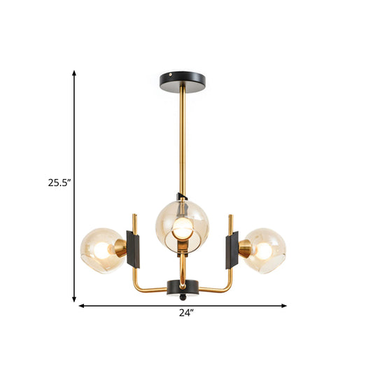 Clear Glass Globe Ceiling Chandelier Antique 3/6 Lights Gold Hanging Pendant Light in Warm/White Light Clearhalo 'Ceiling Lights' 'Chandeliers' 'Modern Chandeliers' 'Modern' Lighting' 1713607