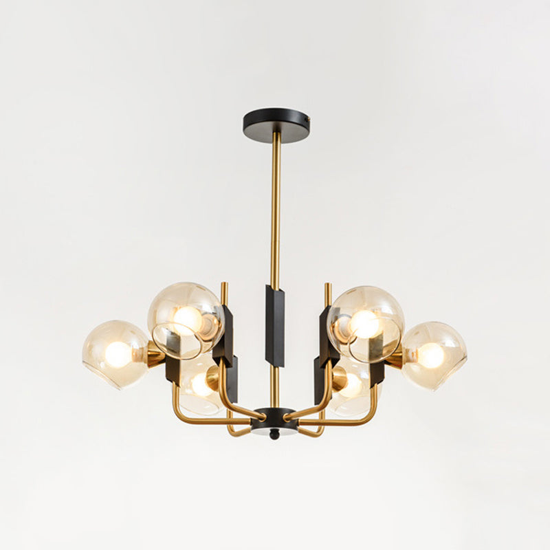 Clear Glass Globe Ceiling Chandelier Antique 3/6 Lights Gold Hanging Pendant Light in Warm/White Light Clearhalo 'Ceiling Lights' 'Chandeliers' 'Modern Chandeliers' 'Modern' Lighting' 1713611