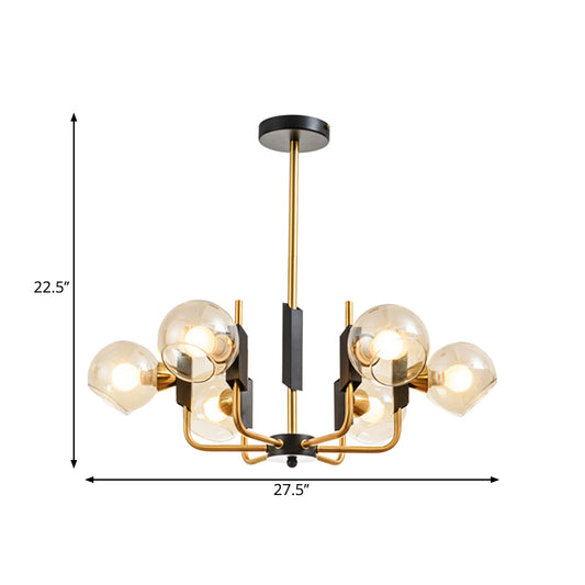 Clear Glass Globe Ceiling Chandelier Antique 3/6 Lights Gold Hanging Pendant Light in Warm/White Light Clearhalo 'Ceiling Lights' 'Chandeliers' 'Modern Chandeliers' 'Modern' Lighting' 1713612