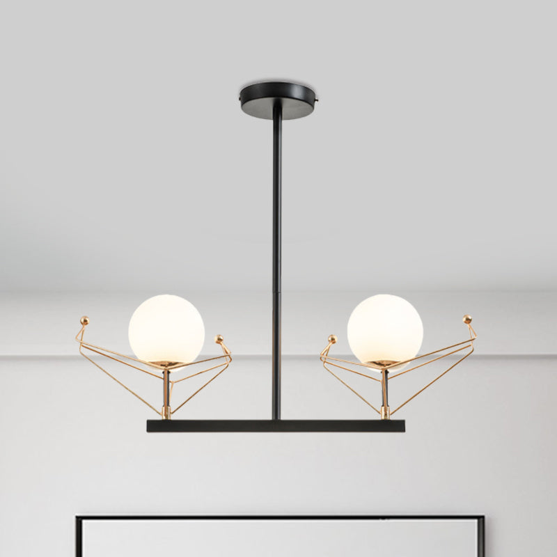 Global Hanging Lamp Contemporary White Glass 2/3/4 Heads Black Chandelier Light Fixture in Warm/White Light Clearhalo 'Ceiling Lights' 'Chandeliers' 'Modern Chandeliers' 'Modern' Lighting' 1713623