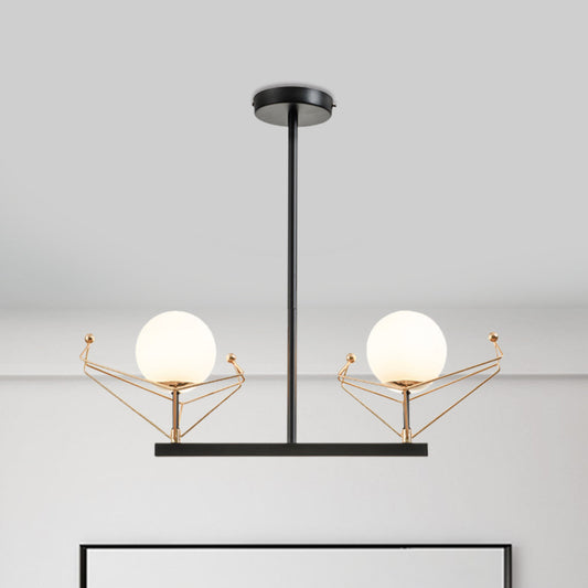 Global Hanging Lamp Contemporary White Glass 2/3/4 Heads Black Chandelier Light Fixture in Warm/White Light Clearhalo 'Ceiling Lights' 'Chandeliers' 'Modern Chandeliers' 'Modern' Lighting' 1713623