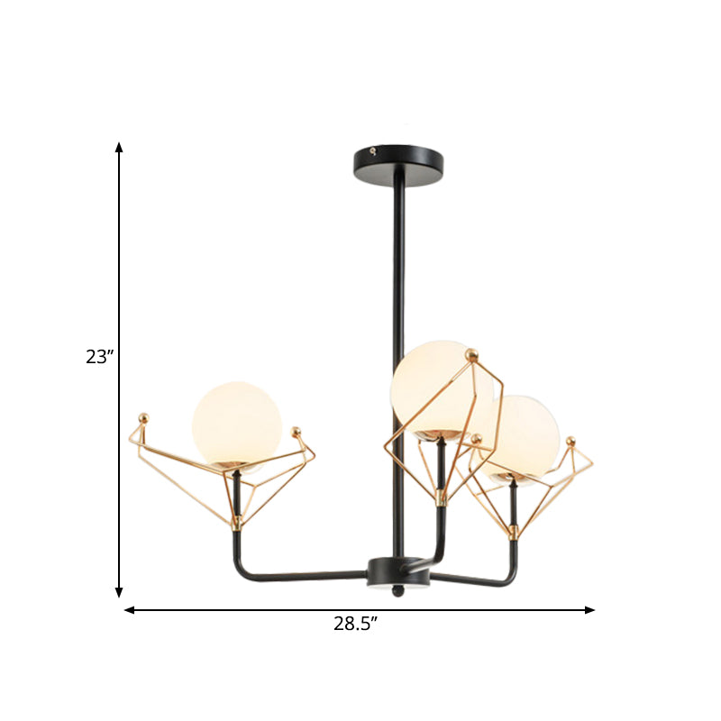 Global Hanging Lamp Contemporary White Glass 2/3/4 Heads Black Chandelier Light Fixture in Warm/White Light Clearhalo 'Ceiling Lights' 'Chandeliers' 'Modern Chandeliers' 'Modern' Lighting' 1713630