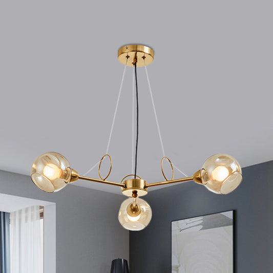 Globe Clear Glass Chandelier Light Fixture Vintage 3/6/8 Bulbs Gold Hanging Lighting, Warm/White Light Clearhalo 'Ceiling Lights' 'Chandeliers' 'Modern Chandeliers' 'Modern' Lighting' 1713637