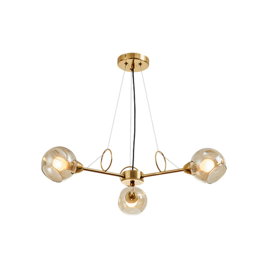Globe Clear Glass Chandelier Light Fixture Vintage 3/6/8 Bulbs Gold Hanging Lighting, Warm/White Light Clearhalo 'Ceiling Lights' 'Chandeliers' 'Modern Chandeliers' 'Modern' Lighting' 1713638