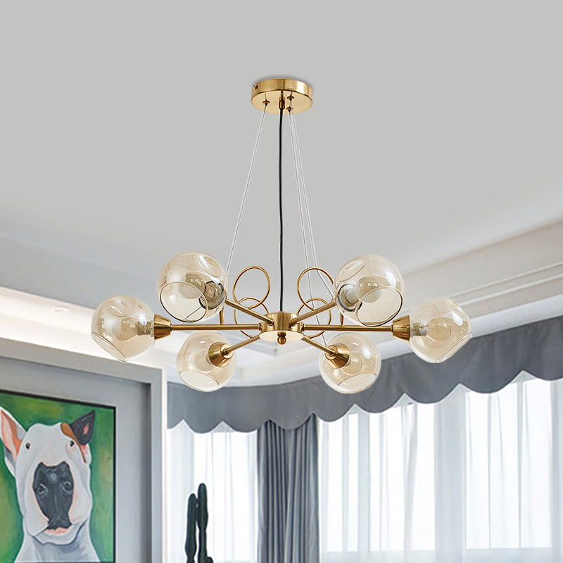 Globe Clear Glass Chandelier Light Fixture Vintage 3/6/8 Bulbs Gold Hanging Lighting, Warm/White Light Clearhalo 'Ceiling Lights' 'Chandeliers' 'Modern Chandeliers' 'Modern' Lighting' 1713641