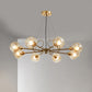 Globe Clear Glass Chandelier Light Fixture Vintage 3/6/8 Bulbs Gold Hanging Lighting, Warm/White Light Clearhalo 'Ceiling Lights' 'Chandeliers' 'Modern Chandeliers' 'Modern' Lighting' 1713646