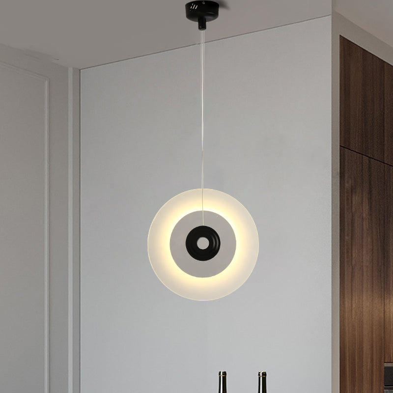 Modern LED Pendant Light Fixture with White Glass Shade Black/Gold Circular Hanging Lamp, 12"/14"/16" W Black Clearhalo 'Ceiling Lights' 'Modern Pendants' 'Modern' 'Pendant Lights' 'Pendants' Lighting' 1713650