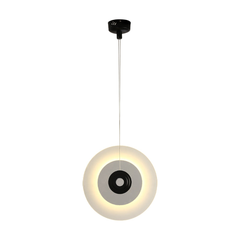 Modern LED Pendant Light Fixture with White Glass Shade Black/Gold Circular Hanging Lamp, 12"/14"/16" W Clearhalo 'Ceiling Lights' 'Modern Pendants' 'Modern' 'Pendant Lights' 'Pendants' Lighting' 1713652