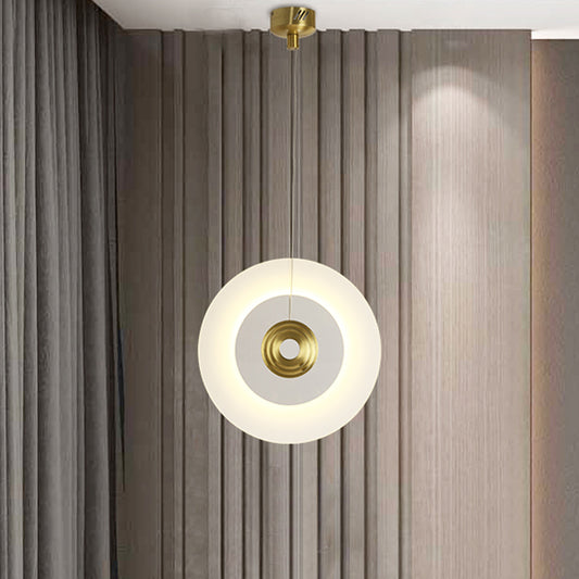 Modern LED Pendant Light Fixture with White Glass Shade Black/Gold Circular Hanging Lamp, 12"/14"/16" W Gold Clearhalo 'Ceiling Lights' 'Modern Pendants' 'Modern' 'Pendant Lights' 'Pendants' Lighting' 1713656