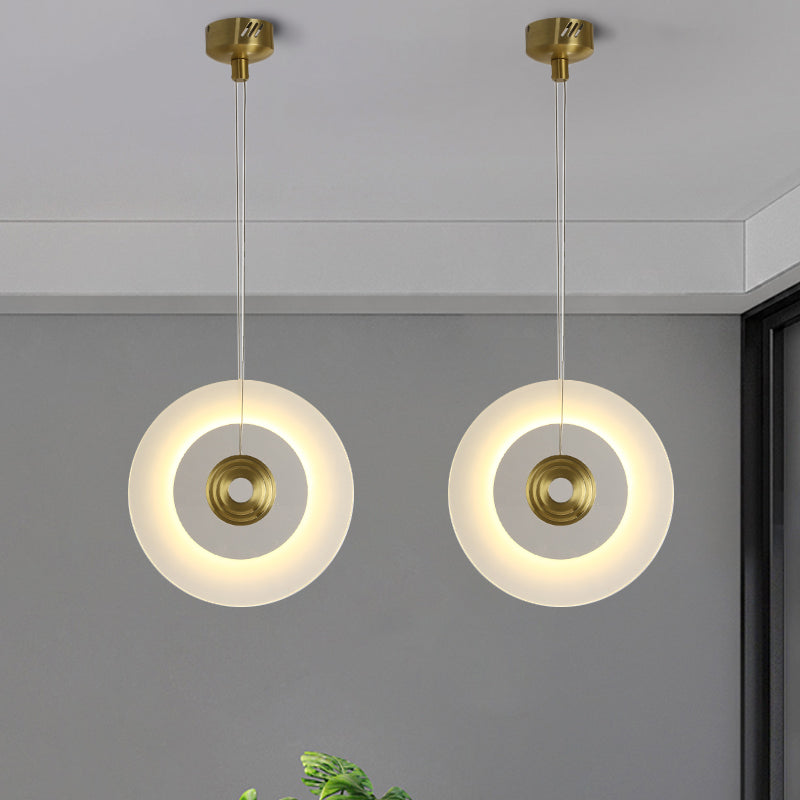 Modern LED Pendant Light Fixture with White Glass Shade Black/Gold Circular Hanging Lamp, 12"/14"/16" W Clearhalo 'Ceiling Lights' 'Modern Pendants' 'Modern' 'Pendant Lights' 'Pendants' Lighting' 1713657