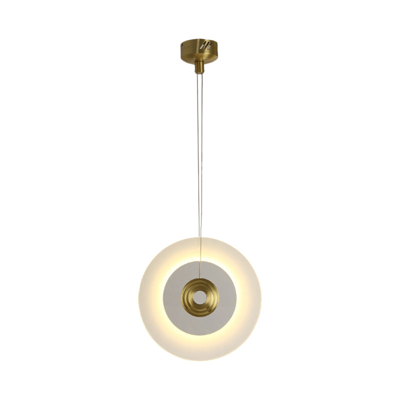 Modern LED Pendant Light Fixture with White Glass Shade Black/Gold Circular Hanging Lamp, 12"/14"/16" W Clearhalo 'Ceiling Lights' 'Modern Pendants' 'Modern' 'Pendant Lights' 'Pendants' Lighting' 1713658