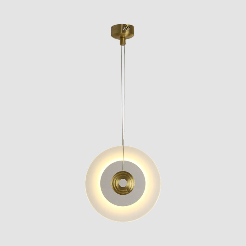 Modern LED Pendant Light Fixture with White Glass Shade Black/Gold Circular Hanging Lamp, 12"/14"/16" W Clearhalo 'Ceiling Lights' 'Modern Pendants' 'Modern' 'Pendant Lights' 'Pendants' Lighting' 1713659