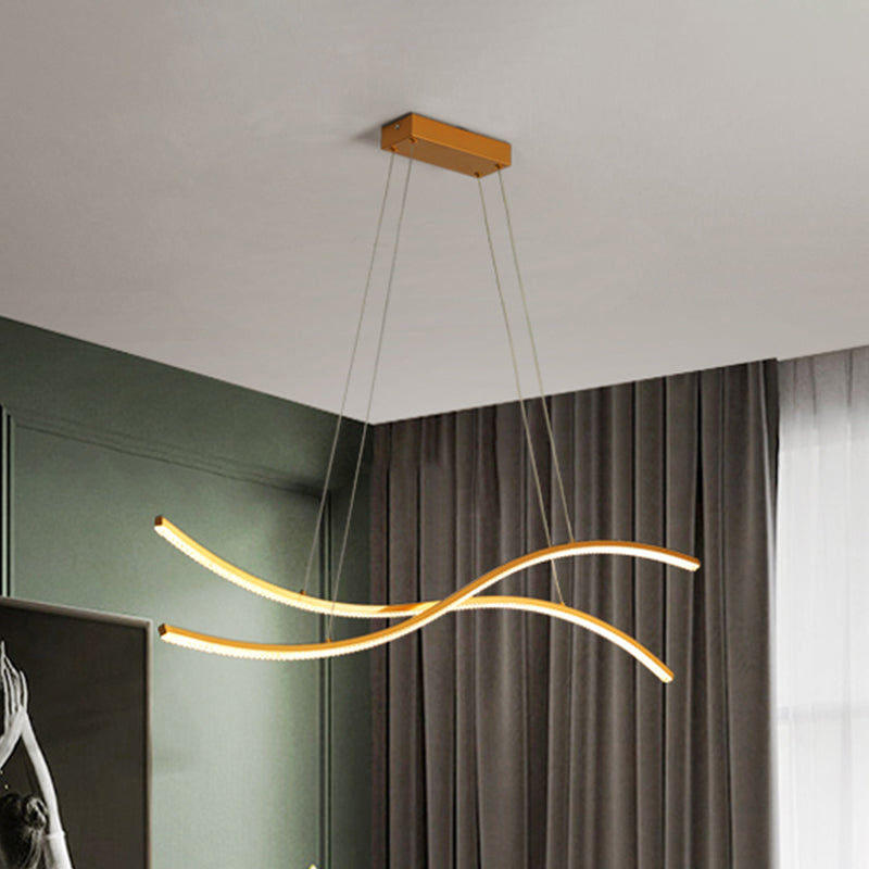 Acrylic Waving Linear Island Pendant Lighting Simple 31.5"/39"/47" W LED Chandelier Light in Gold, Warm/White Light Gold Clearhalo 'Ceiling Lights' 'Island Lights' Lighting' 1713660
