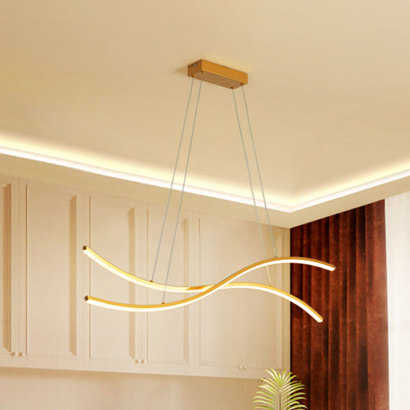 Acrylic Waving Linear Island Pendant Lighting Simple 31.5"/39"/47" W LED Chandelier Light in Gold, Warm/White Light Clearhalo 'Ceiling Lights' 'Island Lights' Lighting' 1713661