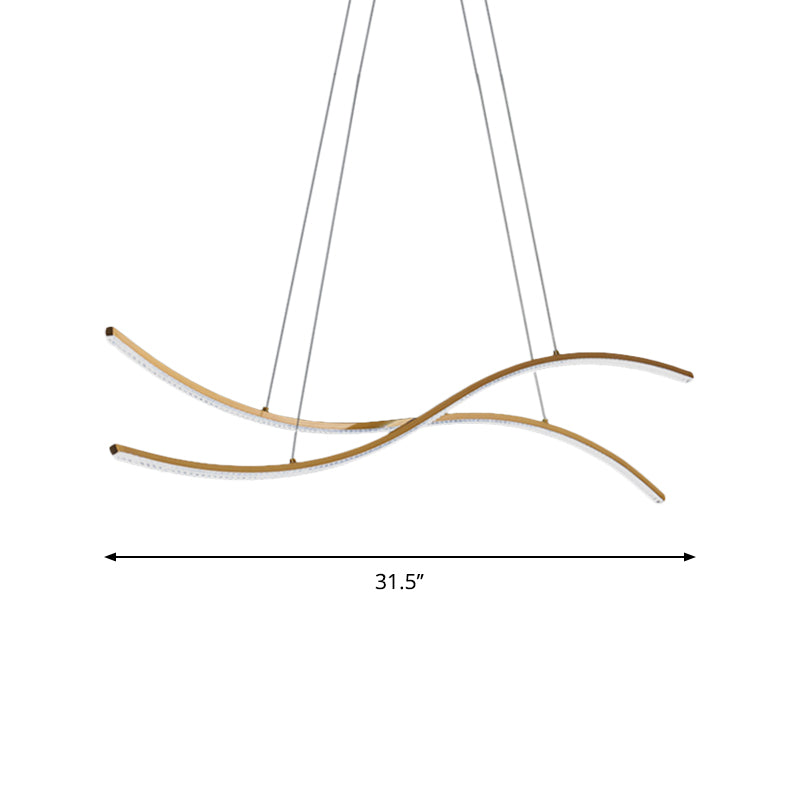 Acrylic Waving Linear Island Pendant Lighting Simple 31.5"/39"/47" W LED Chandelier Light in Gold, Warm/White Light Clearhalo 'Ceiling Lights' 'Island Lights' Lighting' 1713663