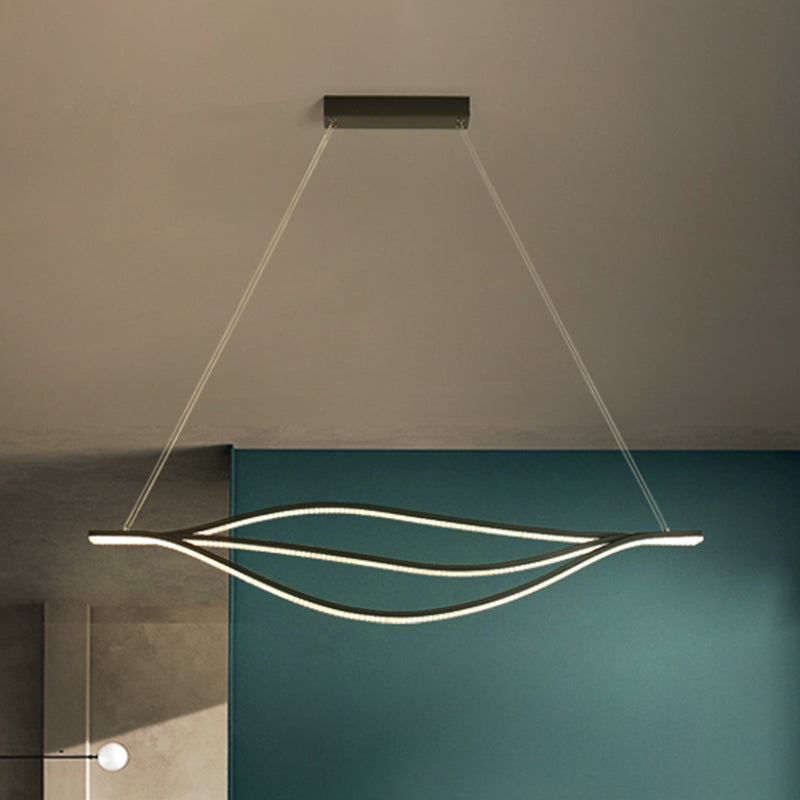 Metallic Leaf-Like Island Lighting Nordic LED Black Pendant Light Kit in Warm/White Light, 31.5"/39"/47" Wide Clearhalo 'Ceiling Lights' 'Island Lights' Lighting' 1713667