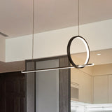 Modernist Linear and Ring Chandelier Lamp Iron Dining Room LED Island Pendant Light in Black Black