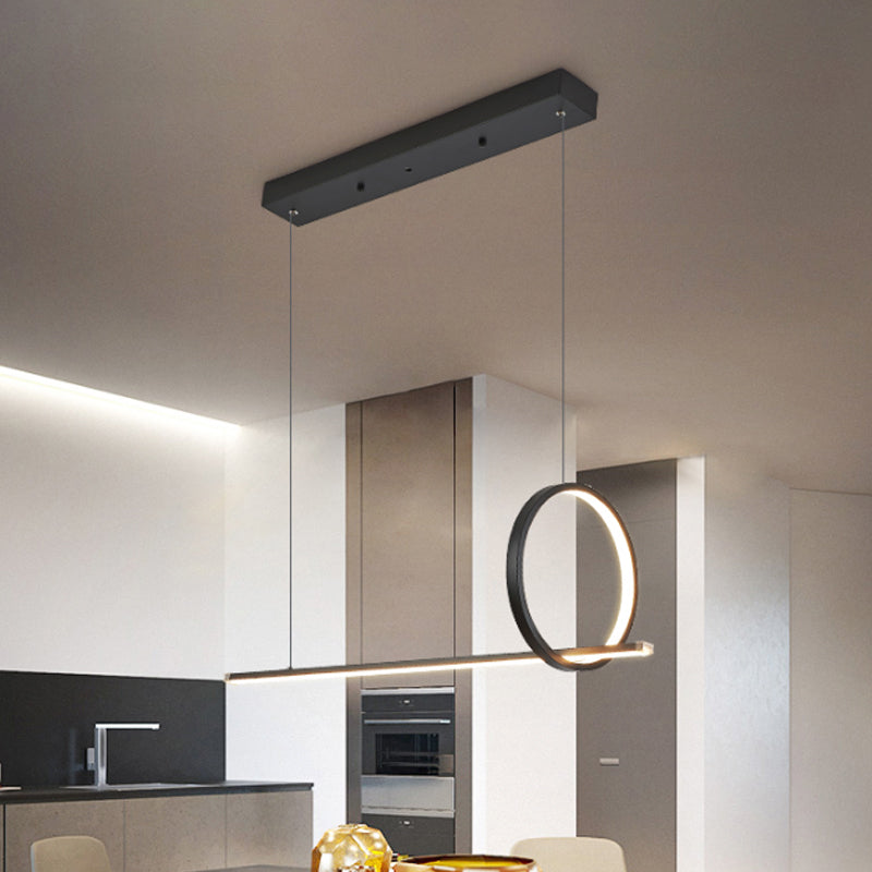 Modernist Linear and Ring Chandelier Lamp Iron Dining Room LED Island Pendant Light in Black Clearhalo 'Ceiling Lights' 'Island Lights' Lighting' 1713673